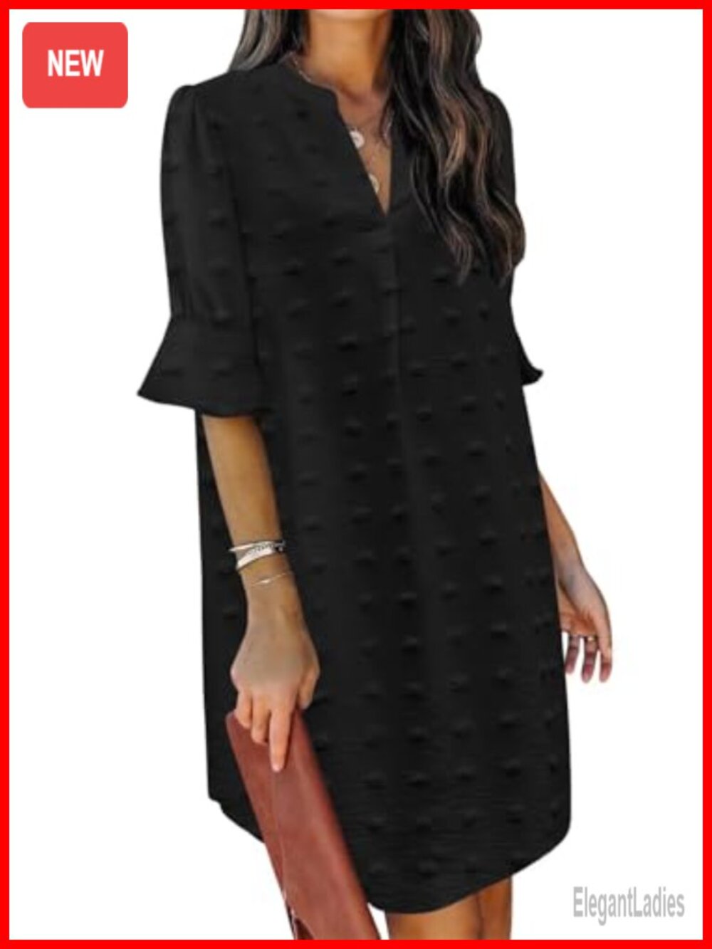 Women's Casual Shift Mini Dress V-Neck Ruffle Sleeve Polyester